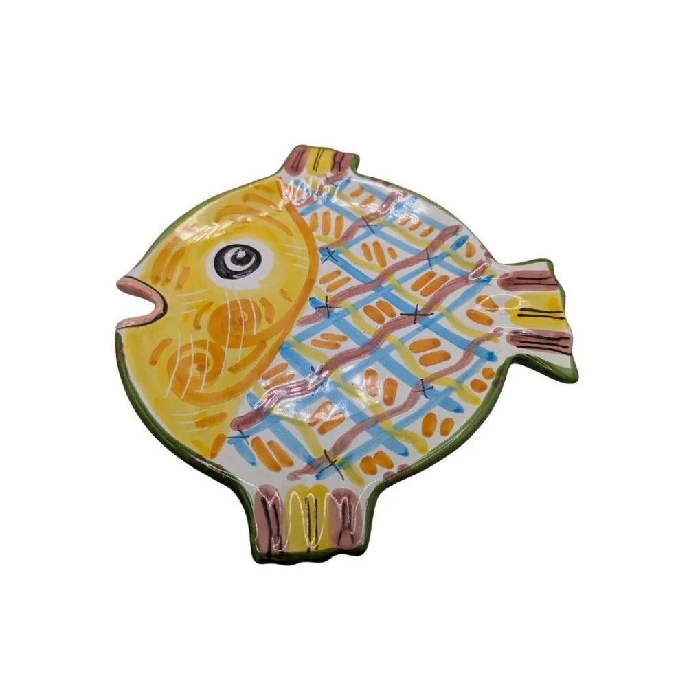 Vintage Fish Plate Ceramic- Hand Made in Italy for Petitti Garden Centers Yellow